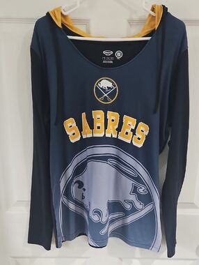 NHL Navy and Gold Buffalo Sabres Hooded Long Sleeve Tee